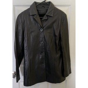 Sally & John NY Black Leather Jacket Women’s Size Medium Removable Fur Liner